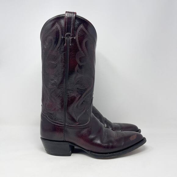 Vintage Tony Lama Western Cowboy‎ Boots Mens 10D Burgundy Oxblood Leather 6707 main image 4